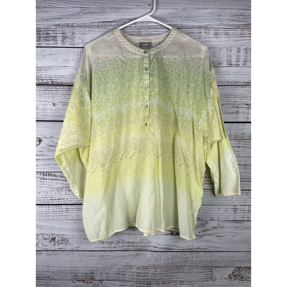 J.Jill Popover Top Yellow Gauzy Cotton XS Small Oversized Lagenlook Coastal Boho